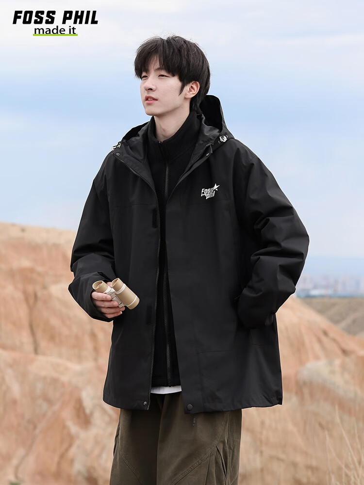 Foss Phil Workwear Jacket for Men And Women, Autumn And Winter Outdoor Windbreaker, Casual Loose Mountaineering Coat FPJK3 Black 3XL 14