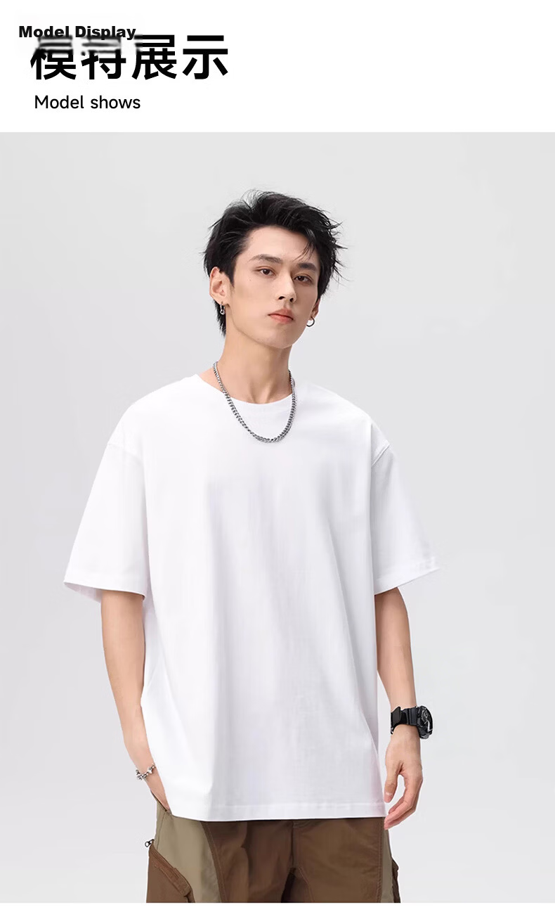 Langsha Men's Short Sleeve Pure Cotton T-Shirt Summer Heavyweight 2026 New Drop Shoulder Loose Casual Simple Half Sleeve Top 13