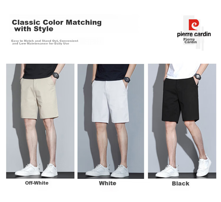 Pierre Cardin Men's Summer Shorts Lightweight Loose Casual Five-Point Mid-Length Pants New Trend High-End Dress Pants Off-White 28 10