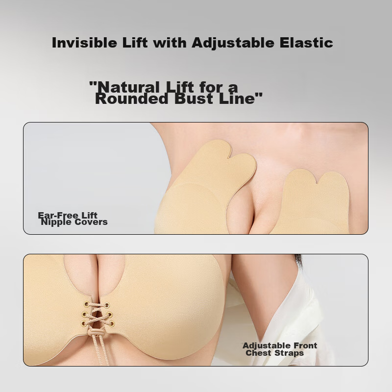 LangSha Women's Breast Lift Adhesive Bra Pads, Push-Up, Anti-Slip, Side Breast Coverage, Breathable Invisible Bra 3