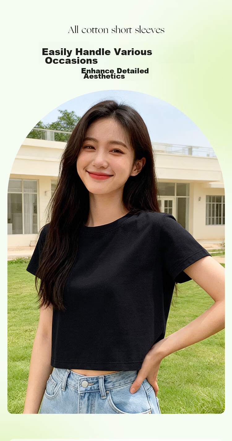 Yiershuang 100% Cotton Short Women's Basic T-Shirt Loose Fit Short Sleeve Top 2