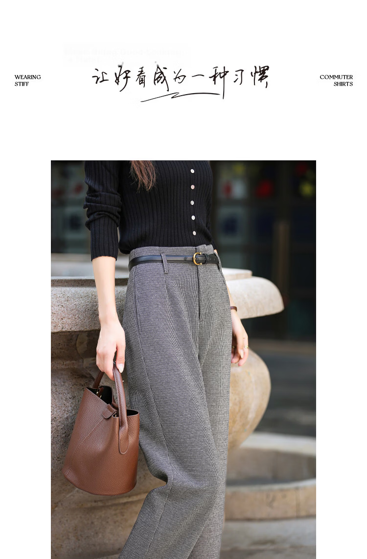 Demana Vintage Plaid Nine-Point Pencil Pants 25 Winter Natural Cuffed Casual Pants for Women Premium Feel with Heating Mini Heater 9