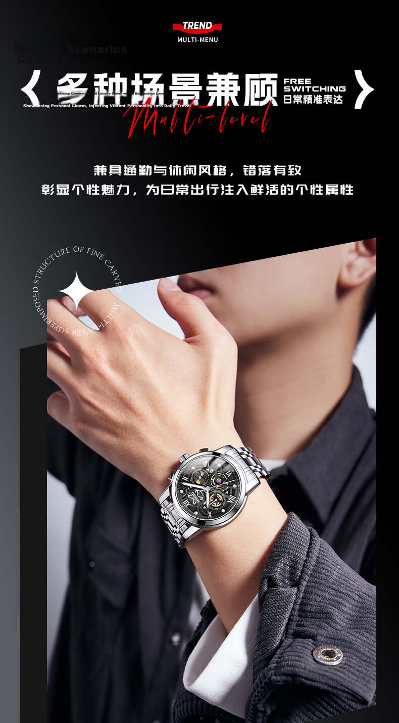 MINISO Men's Watch, Fully Automatic Mechanical Skeleton Design, Top Ten Brand Watches, Student Birthday Gift for Boyfriend, Domestic Watch 6