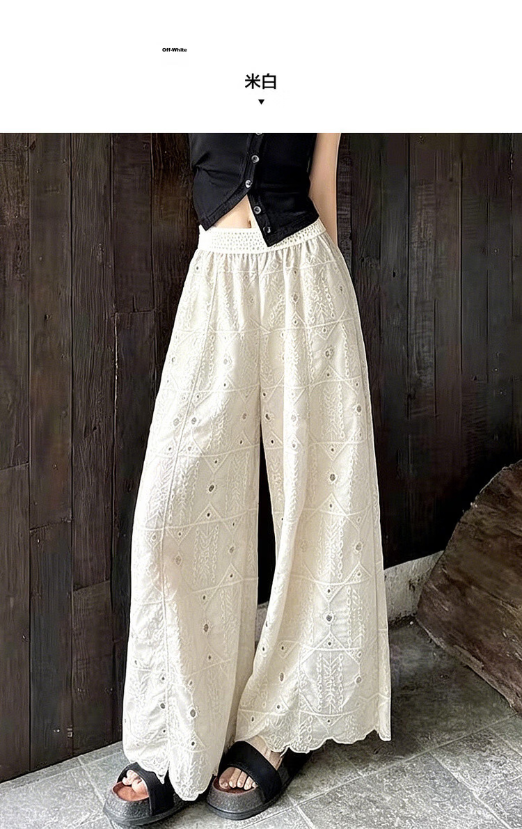 Demana Urban Light Vintage Embroidered Mesh Elastic Waist High-Waist Straight-Leg Slimming Casual Pants for Women 13