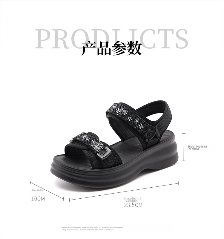 Red Dragonfly Women's Thick Sole Height Increasing Velcro Beach Sandals Lightweight Soft Sole Outdoor Shoes WTK264771 Black Size 36 7