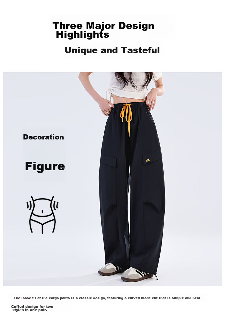 Women's Free Style Cargo Pants Summer Thin 2026 New High Waist Slimming Curved Knife Casual Hiking Loose Wide Leg Paratrooper Pants 4