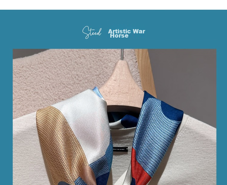 Lagur Qingfeng Zilai - Artistic War Horse Double-Sided Twill Satin 100% Mulberry Silk Square Scarf for Women Artistic War Horse 16