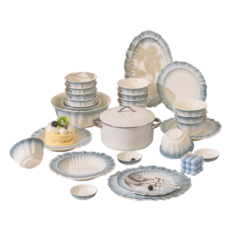 Chudi Nordic Style Tableware Set Ceramic Dinnerware Home 42-Piece Cloud Blue Gift Box