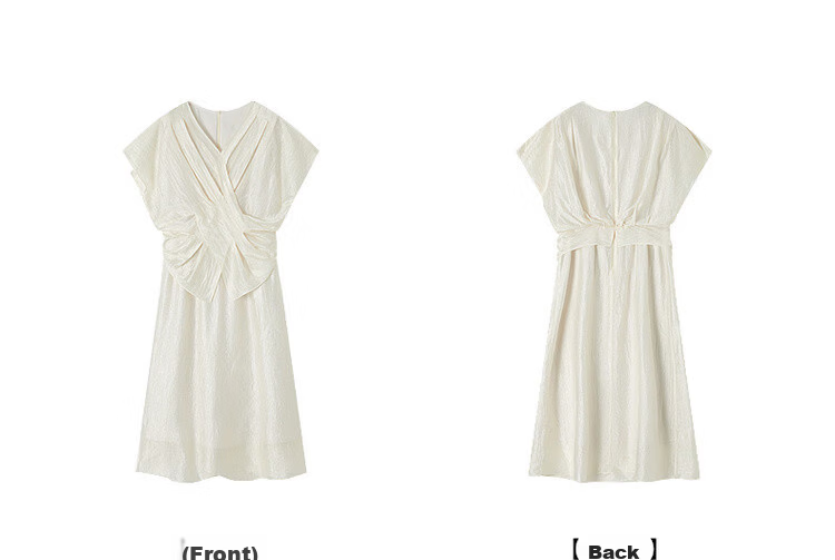 Demana Wrinkled Acetate Summer Elegant Luxury V-Neck Cross Waist Batwing Sleeve Lightweight Dress for Women High-End Feel 22
