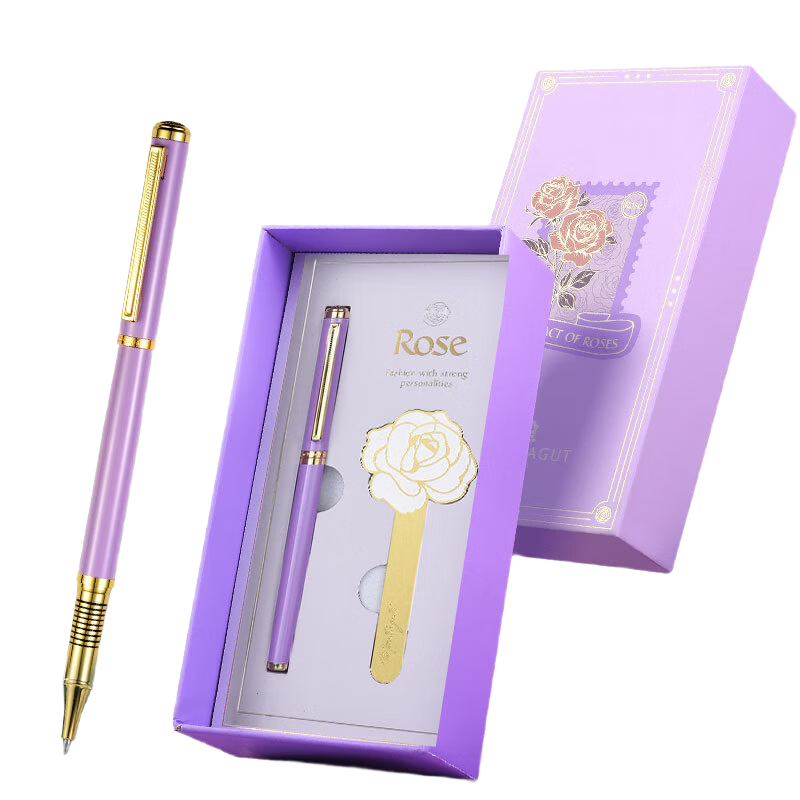 MONTAGUT [Mid-Autumn Festival Gift] Ballpoint Pen Gift Box, High-Value Signature Pen for Women, Student Writing Metal Pen, Purple Rose Series, 0.5mm