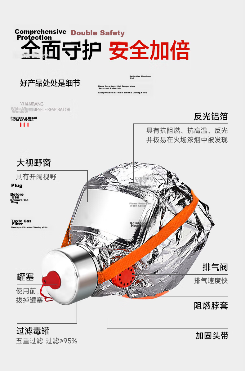 Nanxin Fire Mask TZL30 Rubber Adult Filtered Fire Self-Rescue Respirator Fire Escape Smoke and Toxic Gas Protection National Standard 3C Certified 10