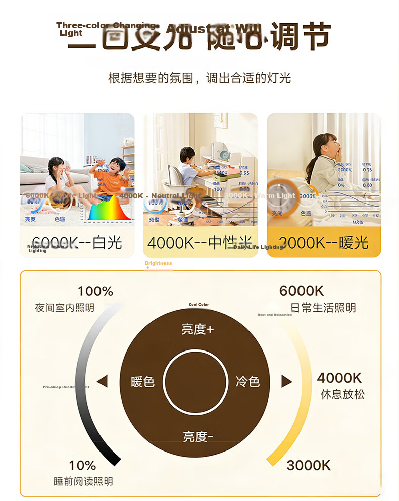 ASUS Lighting AI Voice-Controlled American Cree Eye-Care Bedroom Ceiling Light Japanese Style Wood Grain New Cream Eye-Care Round Lamp 24