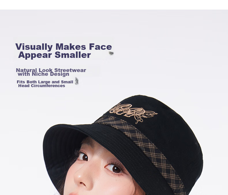 CACUSS Women's Fisherman Hat Spring Summer Outdoor Casual Embroidered Sunshade Breathable Cotton Bucket Hat Slimming Face Lanye Black 7