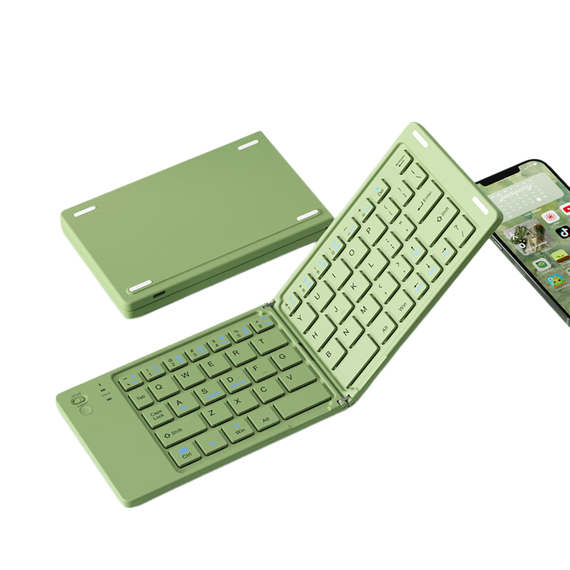 B.O.W Hangshi X23T Wireless Bluetooth Folding Keyboard Rechargeable Ultra-thin Portable Silent Mini Keyboard Retro Green for Office iPad Tablet Phone Universal