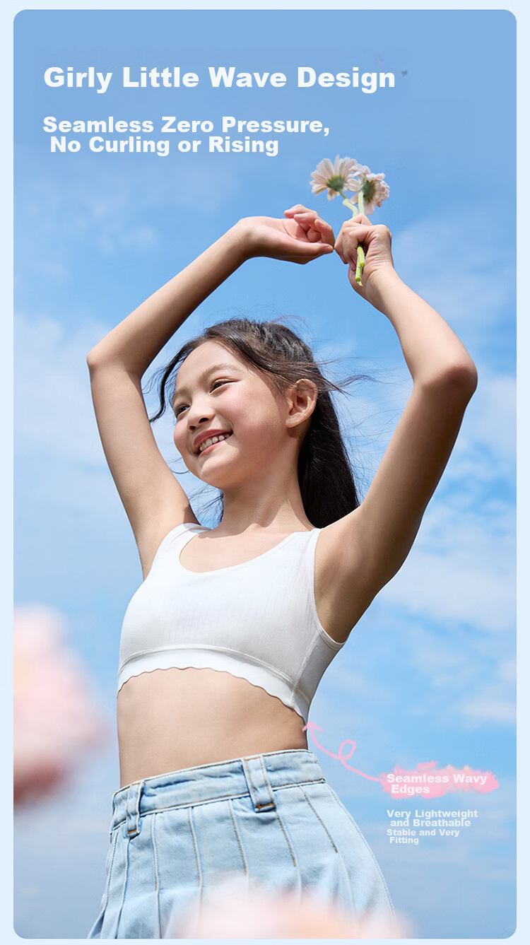 PurCotton Girls' Underwear Bra Junior High School Development Period Sports Vest Underwear Panties [Little Wave Gift Box Set] 8
