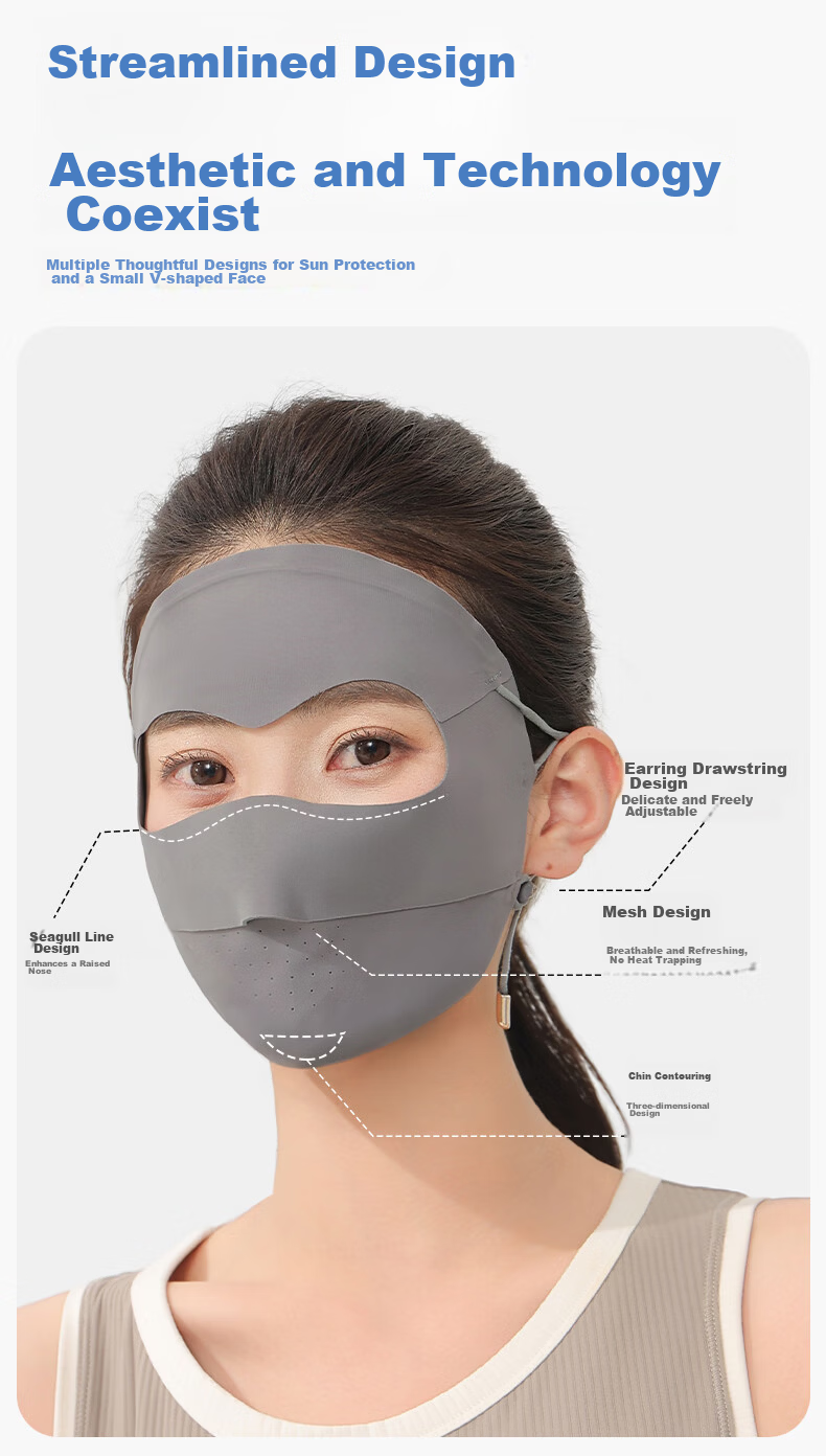 Romon Ice Silk Sun Protection Face Mask for Women Breathable UV Protection Ear-Hanging Full Face Cycling Mask 3