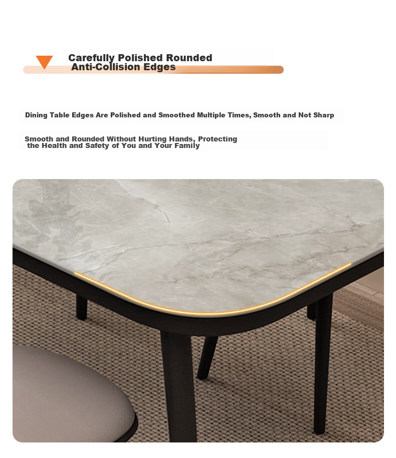 Fanshe Home Dining Table Marble Pattern Simple Small Apartment Rectangular Tempered Glass Dining Table for 4-6 People 11
