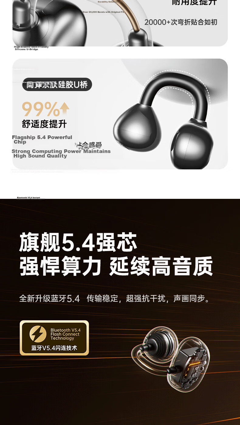 Zhongguo [Flagship Top Model | AI Translation Earbuds] Bluetooth Clip-On Bone Conduction Open Wireless Non-In-Ear Sports Running Gaming Long Battery Life 8