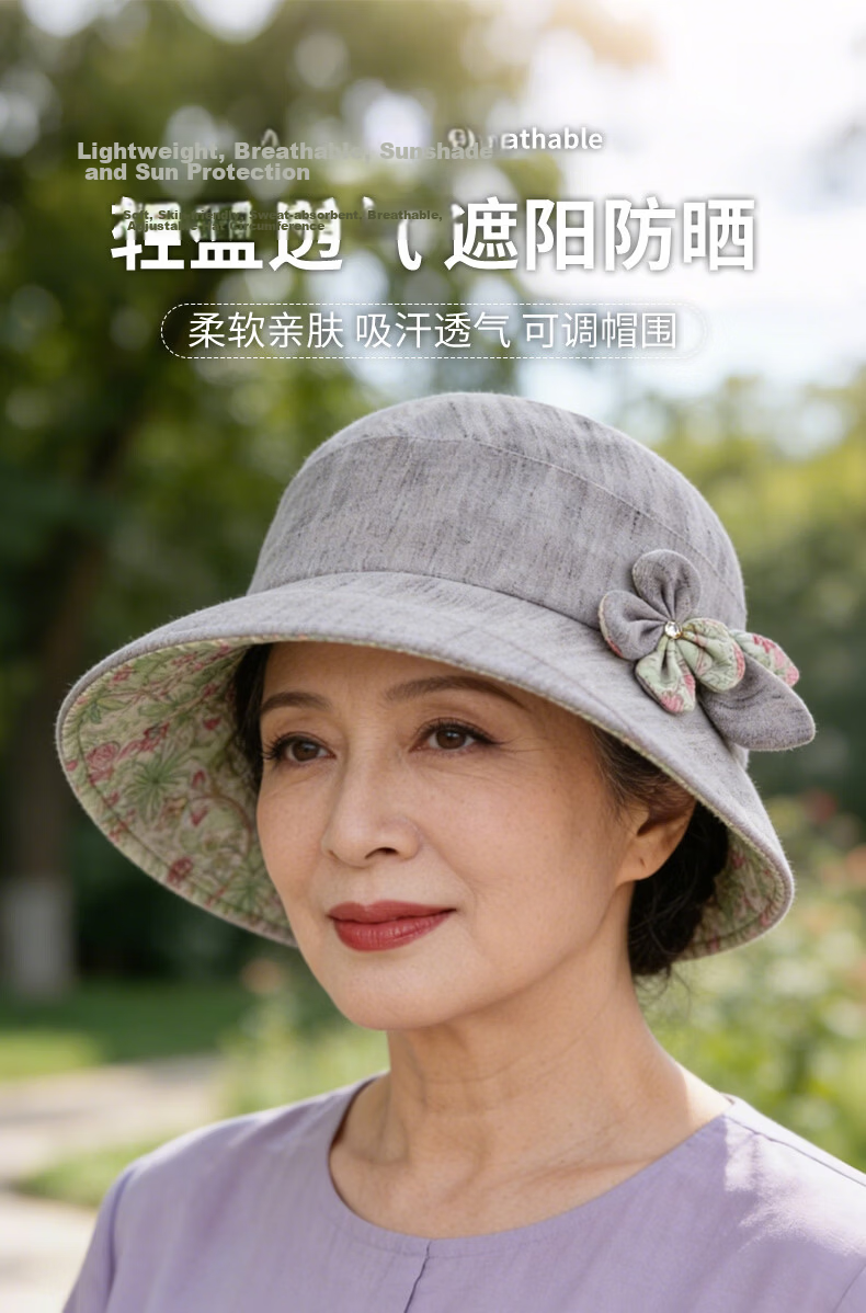 Yuzhaolin Middle-aged and Elderly Women's Four Seasons Thin Outdoor Breathable Sunshade Sun Hat Purple 1