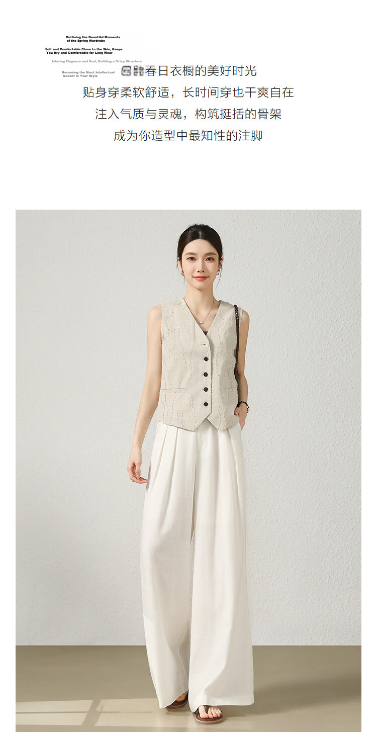 Demana Linen Lyocell Blend Spring Pleated Double-Breasted Wide-Leg Loose Slimming Women's Casual Pants Premium Feel 6