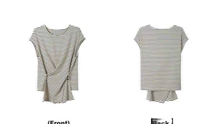Demana [Mianyun Xiaoqi] Summer Simple Style Colorblock Striped Twist Round Neck Slim Fit Women's T-Shirt 20