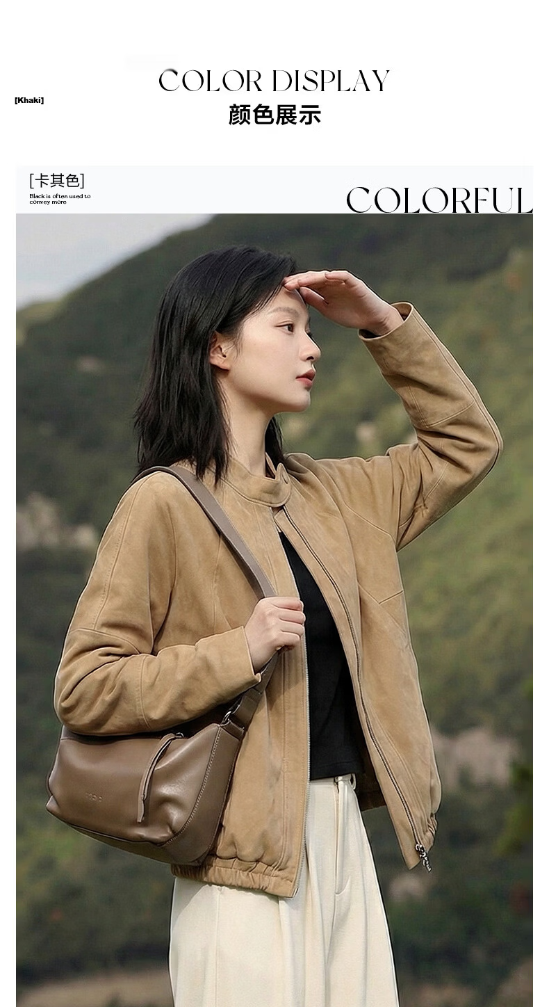 Demana [Wilderness New City] Spring Minimalist Stand Collar Invisible Edge Short Loose Slim PU Jacket for Women Premium 2