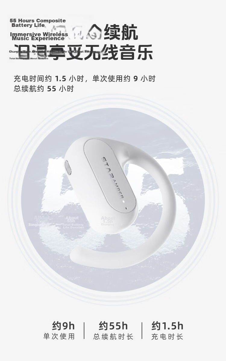 Laitieyi Ear Light Year Star Amber Bluetooth Earhook Bone Conduction Sports Running Wireless Open-Ear Non-In-Ear HD Call Long Battery Life Summer Night Black 6