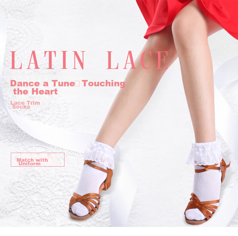 Aiwu Ge Children's Latin Dance Competition Socks Girls White Lace Trim Socks Modern Dance Socks Grading Short Socks Size S 1