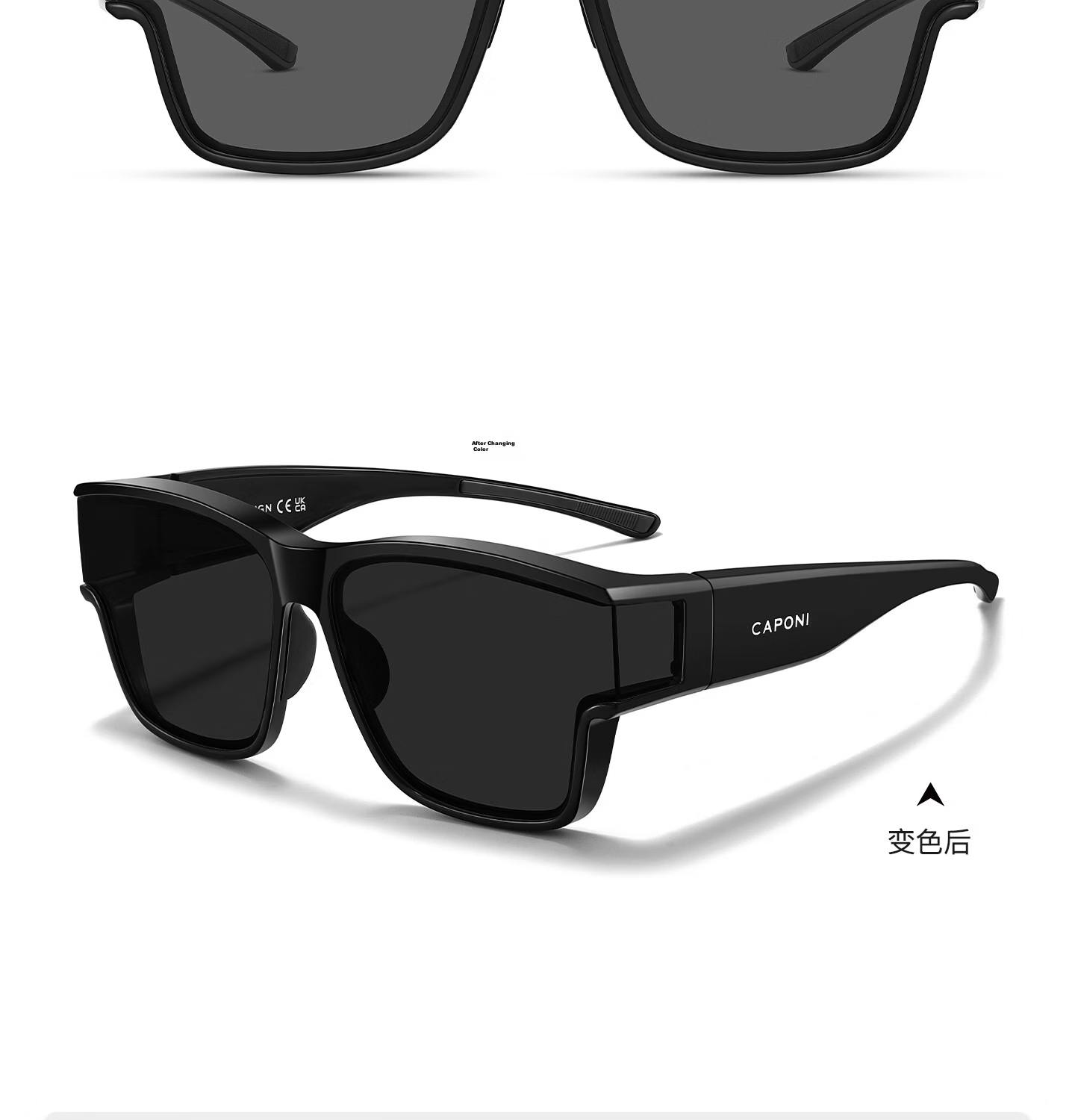 CAPONI Polarized Photochromic Sunglasses Clip-On for Men and Women, Foldable Prescription Glasses Clip, Day and Night Driving Anti-Glare 37