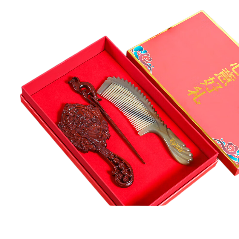 Zhixu Natural Authentic Ox Horn Comb, Women's Birthday Gift, Wife's Qixi Valentine's Day Gift, Girlfriend Gift, Teacher's Day Gift for Female Teachers, High-End Practical Present