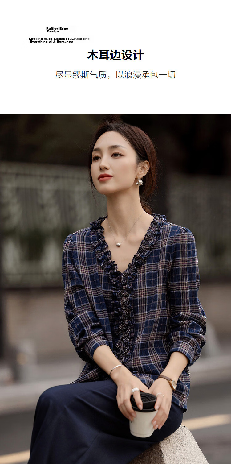Demana [Artistic Style] Spring Cloud Oxygen Cotton V-Neck Multi-Layer Ruffle Shirt Petite Women's Blouse 6