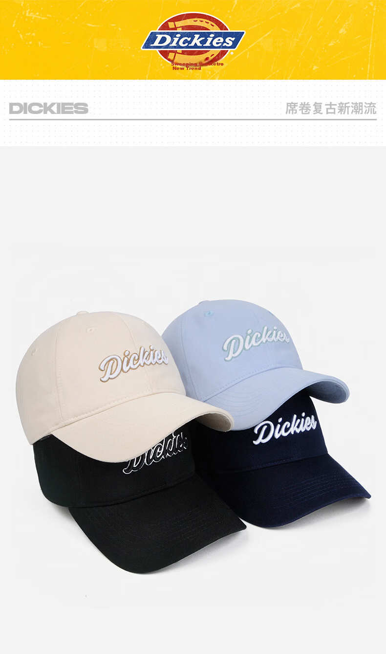 Dickies New Retro Baseball Cap Unisex Soft Top Pure Cotton Duckbill Hat Navy Blue 3