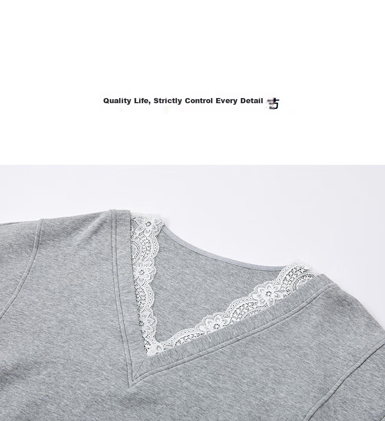 Dme 【Q】Spring Korean Style Lace Splice V-Neck Drop Shoulder Long Sleeve Petite Sweatshirt for Women 14
