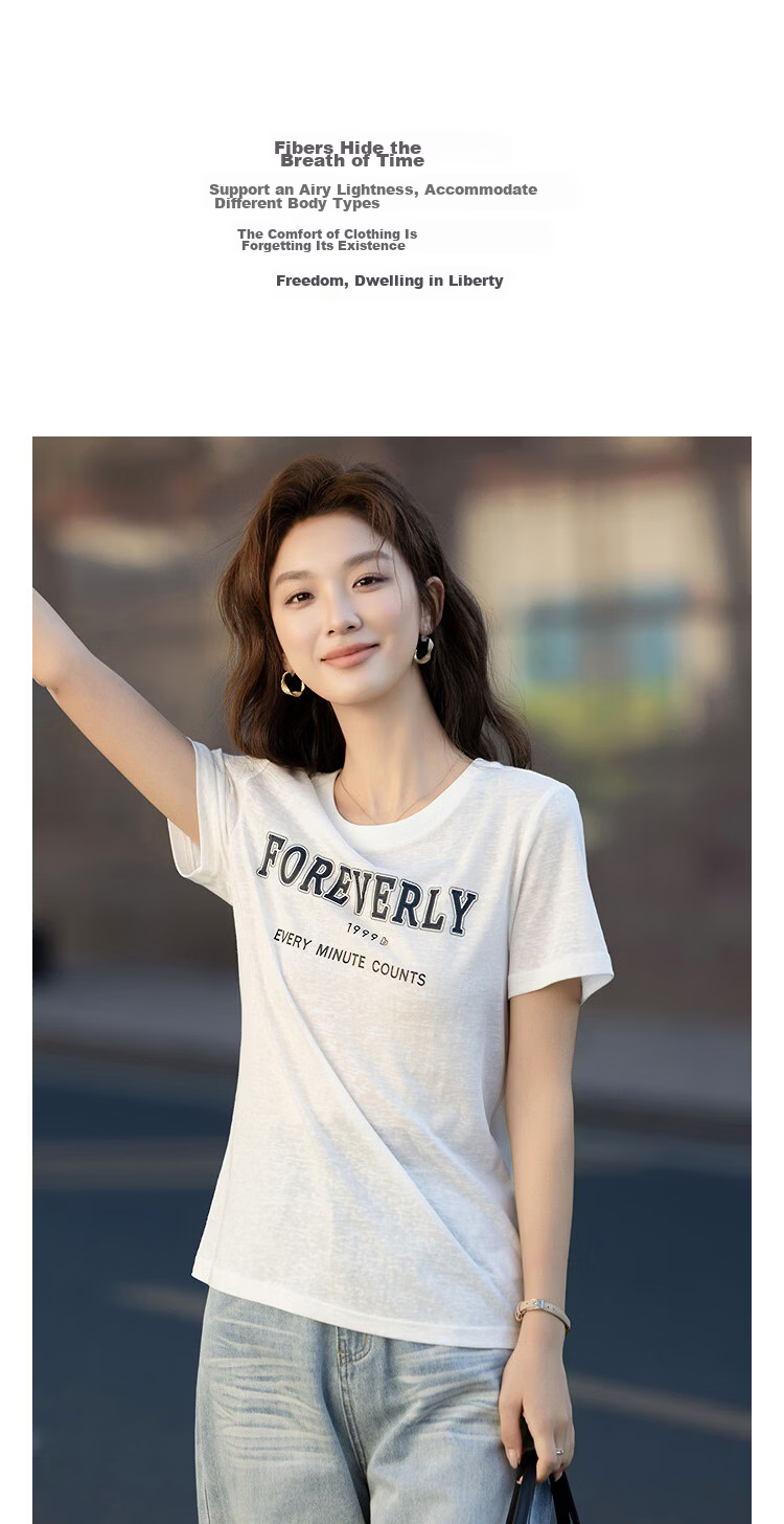 Demana [with Lyocell Cotton] Summer Simple Style Colorblock Letter Print Crew Neck Short Sleeve Comfortable Slim Fit Women's T-Shirt 6