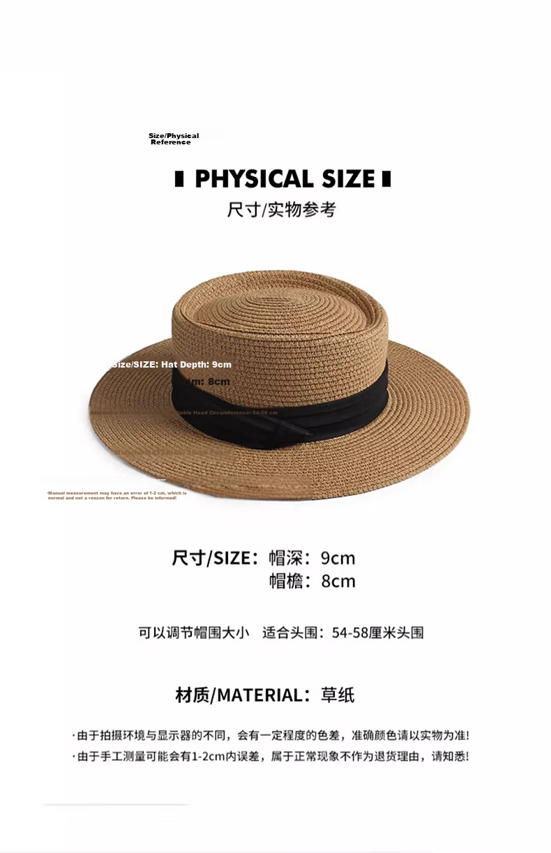 HAOGUAN Women's New Summer Sun Hat French Flat Top Straw Hat Slim Face Beach Sun Protection Hat 2