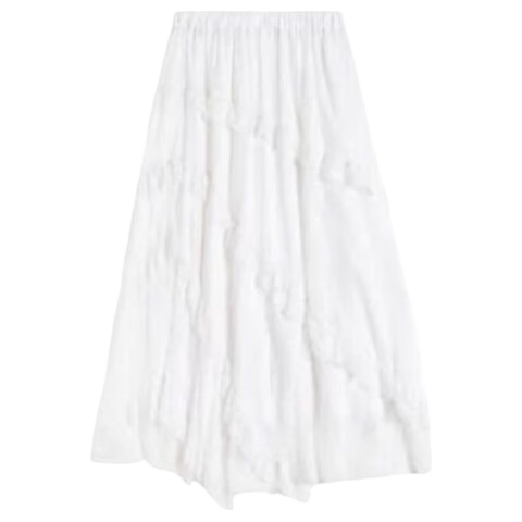 Jeanswest Women's High-Waisted A-Line Skirt with Lace Splicing, Twill Effect, Slimming Mesh Cake Skirt, White, Size L, Autumn Seaso