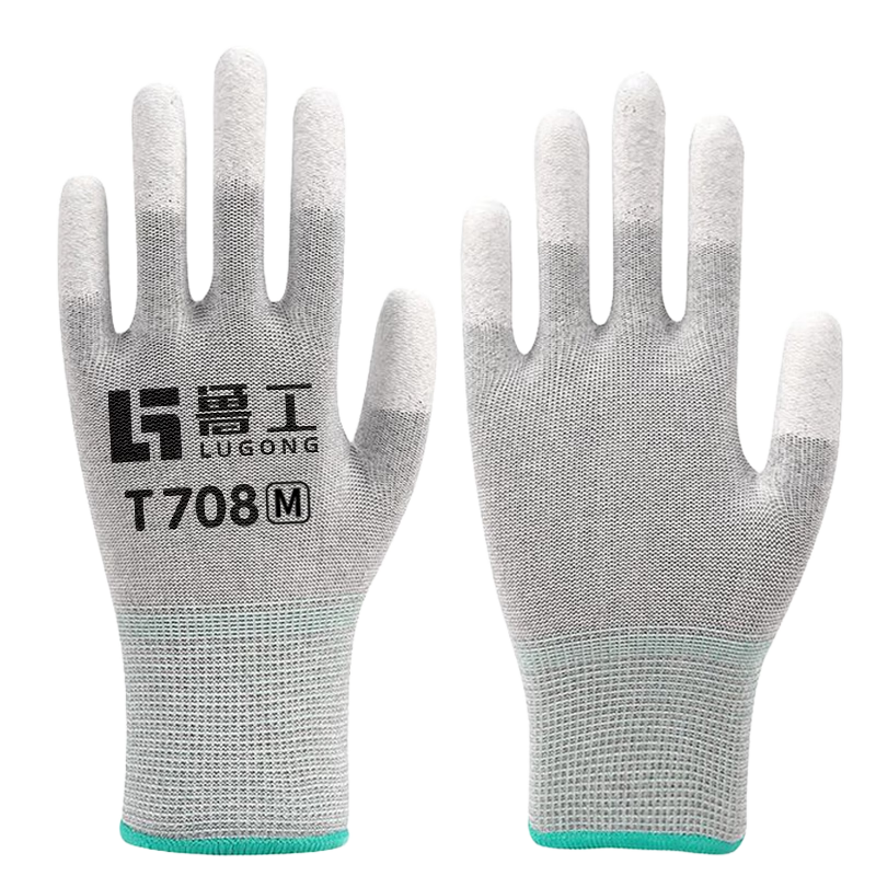 Lugong Carbon Fiber Anti-Static PU-Coated Gloves, Dust-Free Touchscreen Compatible Protective Thin Full-Finger Driving Gloves for Aviation And Gas Stations, 10 Pairs/drying Wear-Resistant T708