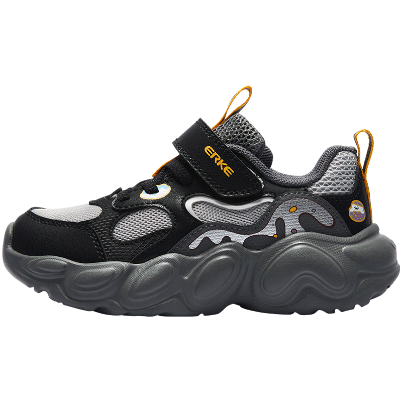 ERKE Kids Boys Casual Shoes Children's Lightweight Non-slip Breathable Sports Shoes Black/Circulation Gray Size 31