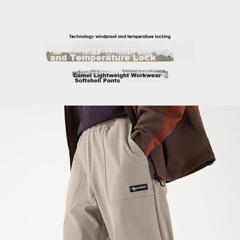 CAMEL Women's Softshell Outdoor Pants Spring Autumn Fleece-Lined Wide-Leg Water-Repellent Lightweight Work Pants 3