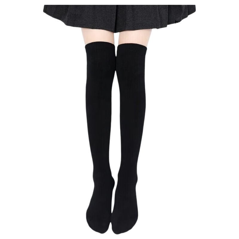 Zhiyouban Girls' Mid-Calf Socks, Children's Knee-High Socks, Spring Autumn Summer Style, Over-Knee White Long Socks, Girls' Black Student High Socks