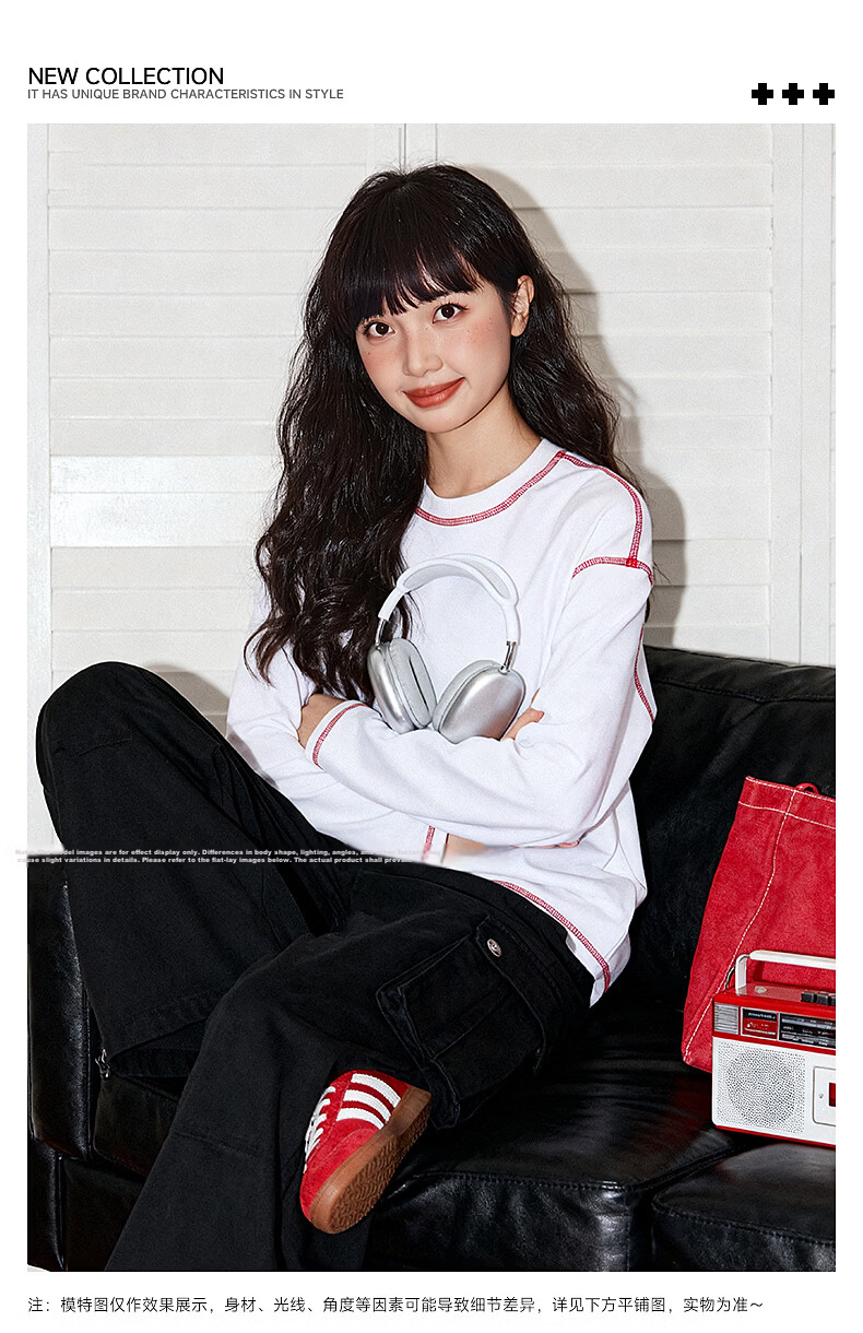 TonLion Women's Long Sleeve T-Shirt 7A Antibacterial Mite-Resistant Spring Autumn New Trendy Color-Block Design Crew Neck Inner Shirt 2