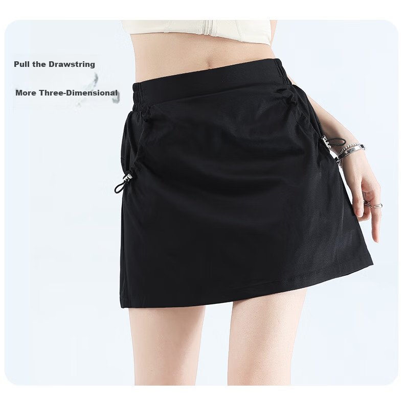 Langsha Women's Summer High-Waist Thin A-Line Workwear Skirt Elastic Waist Cool Comfortable Versatile Short Skirt 12