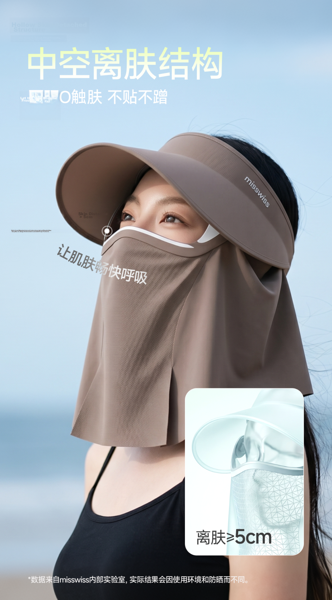 MissWiss Summer New Magnetic Sun Protection Face Mask and Neck Guard Detachable Wide Brim Sun Hat Light Pink Coffee 5
