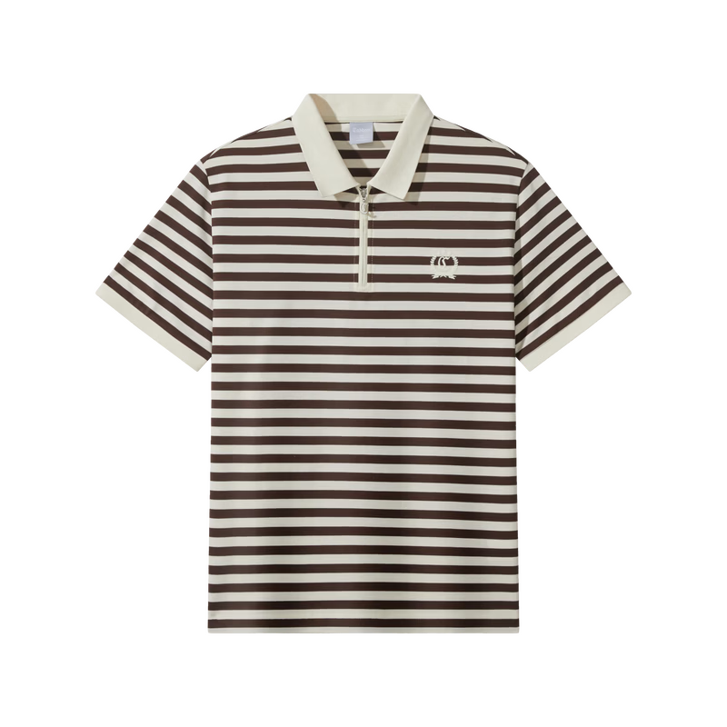 CABBEEN Mercerized Pique Striped Half-Zip Polo Shirt Men Classic Striped Summer 2026 Short Sleeve Breathable Polo Shirt