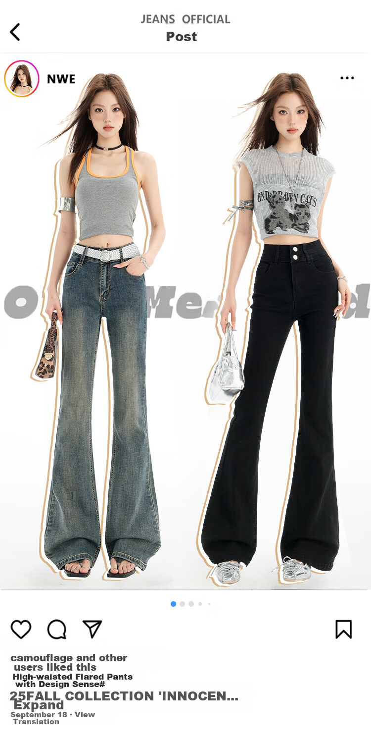 Pierre Cardin Women's Summer Fashion Wide-Leg American Style High-Waist Slight Flare Stretch Slim Fit Jeans Black L 29