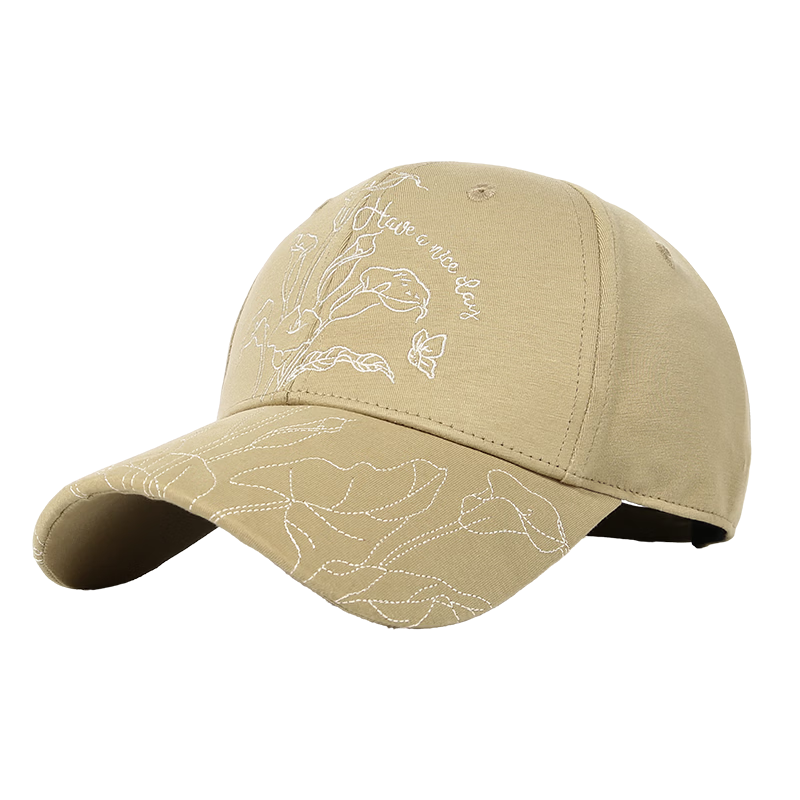 CACUSS Women's Embroidered Baseball Cap Spring Summer Breathable Hard Top Duckbill Hat Face Slimming Sun Hat Milk Tea Brown