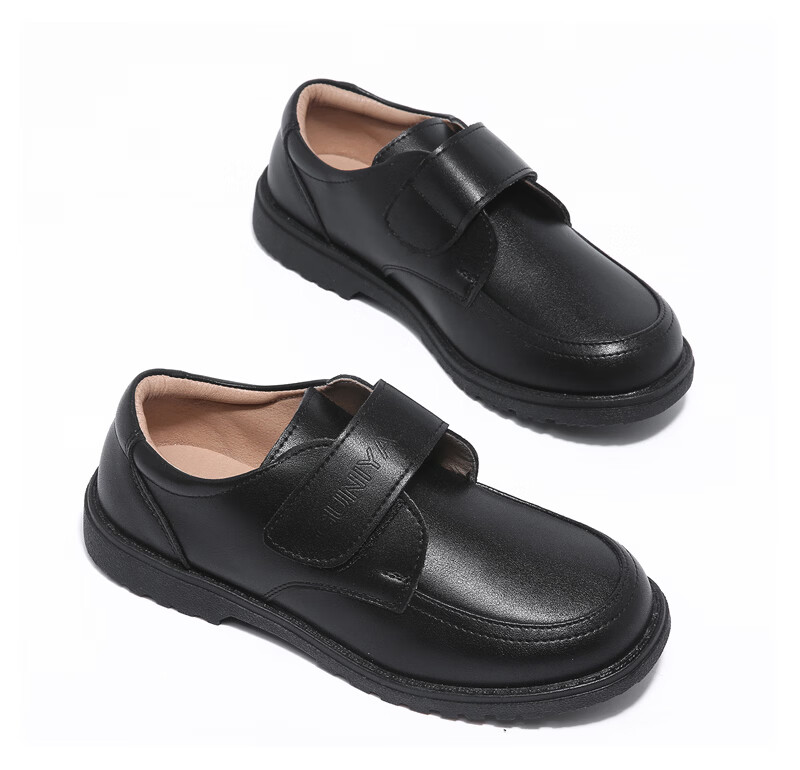 Guniya Boys' Leather Shoes Children's Leather Shoes British Style Genuine Leather Soft Sole New Primary and Secondary School Performance Shoes Black Size 40 14