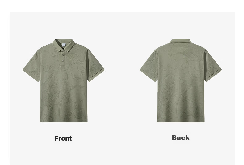 CABBEEN 200G Sorona Cooling Pique Polo Shirt Men Same Color Tone Dark Floral Pattern 2026 Summer Short Sleeve T-Shirt 23