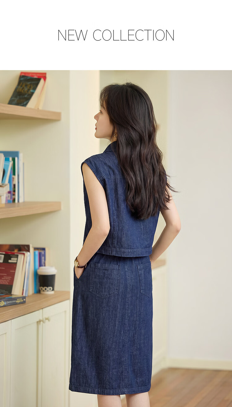 Demana Denim Cloud Oxygen Summer Vintage Faux Two-Piece Sleeveless Collared Petite Denim Dress for Women Premium Feel 1