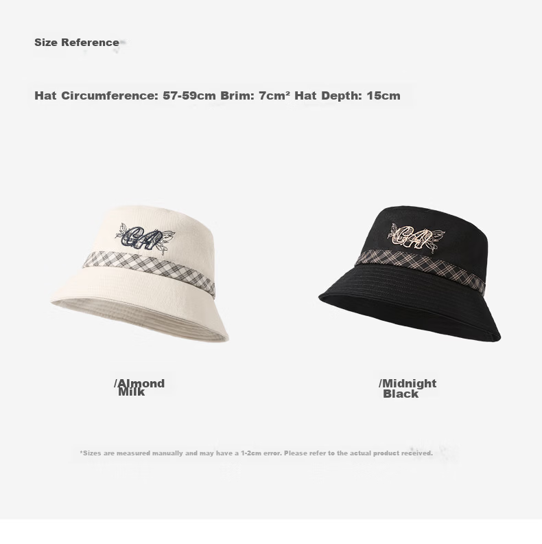 CACUSS Women's Fisherman Hat Spring Summer Outdoor Casual Embroidered Sunshade Breathable Cotton Bucket Hat Slimming Face Lanye Black 12